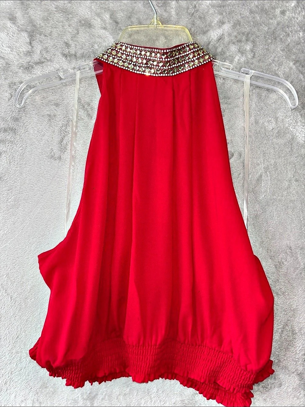Embellished Neck Blouse in Red Like New
